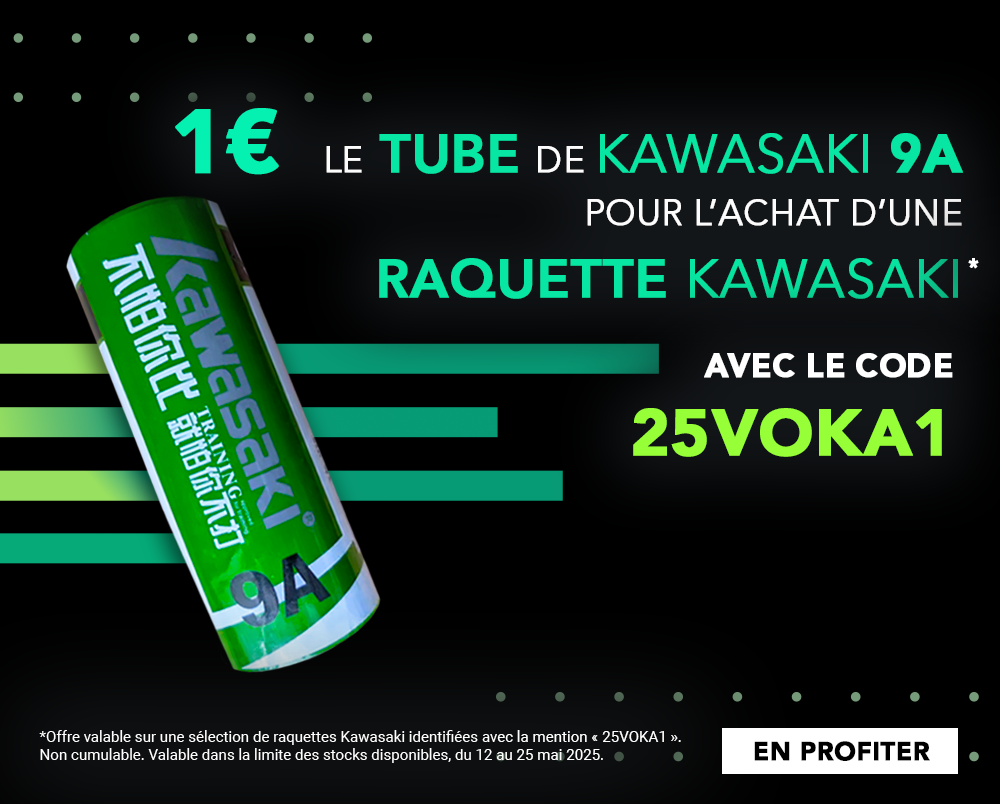 Offre volant Kawasaki 9A à 1 euros pour l'achat d'une raquette Kawasaki